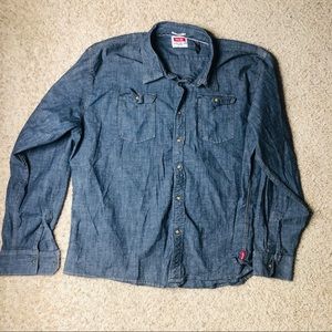 Wrangler Mens Denim Front Snap Shirt 3XL